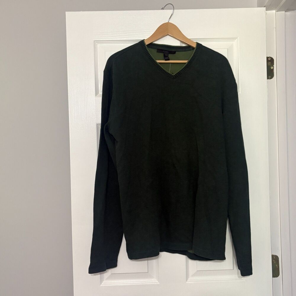 Express VNeck Sweater Mens XL Green Cotton Classic Fit USA Long Sleeve